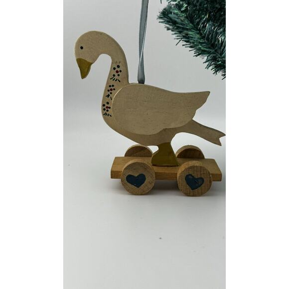VTG 80's Kurt S. Adler Handcrafted Wooden Duck Ornament on Wheels - Picture 2 of 5